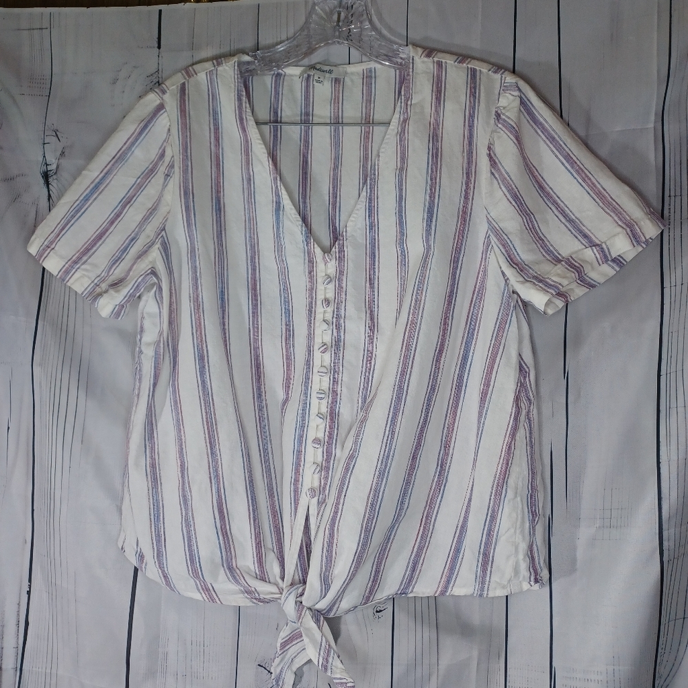 Madewell White and Purple Striped Button Down Shirt